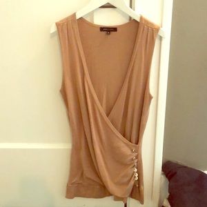 BCBG cross front lightweight sleeveless top beige